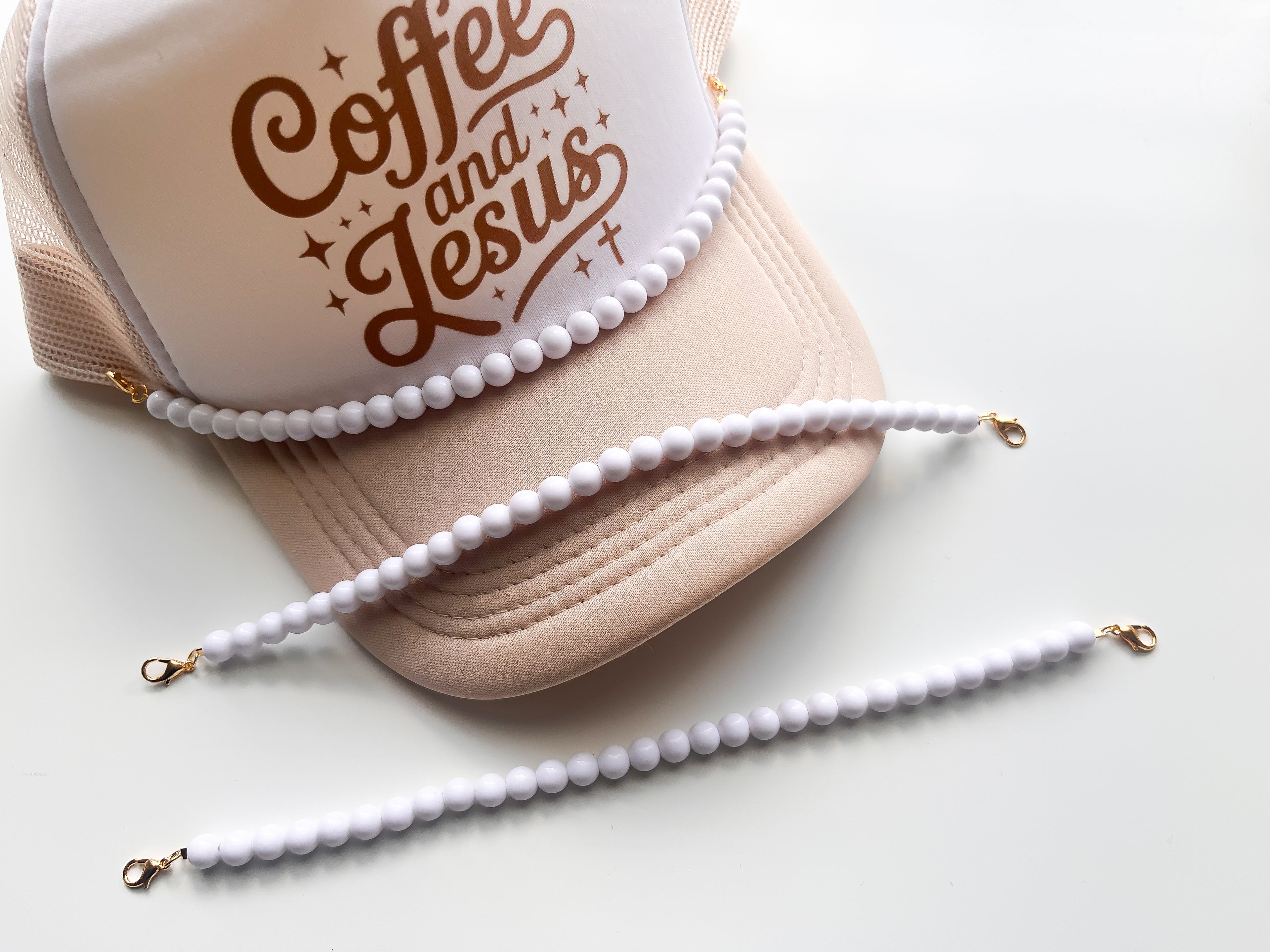 All White Beaded Medium size Trucker Hat Chain