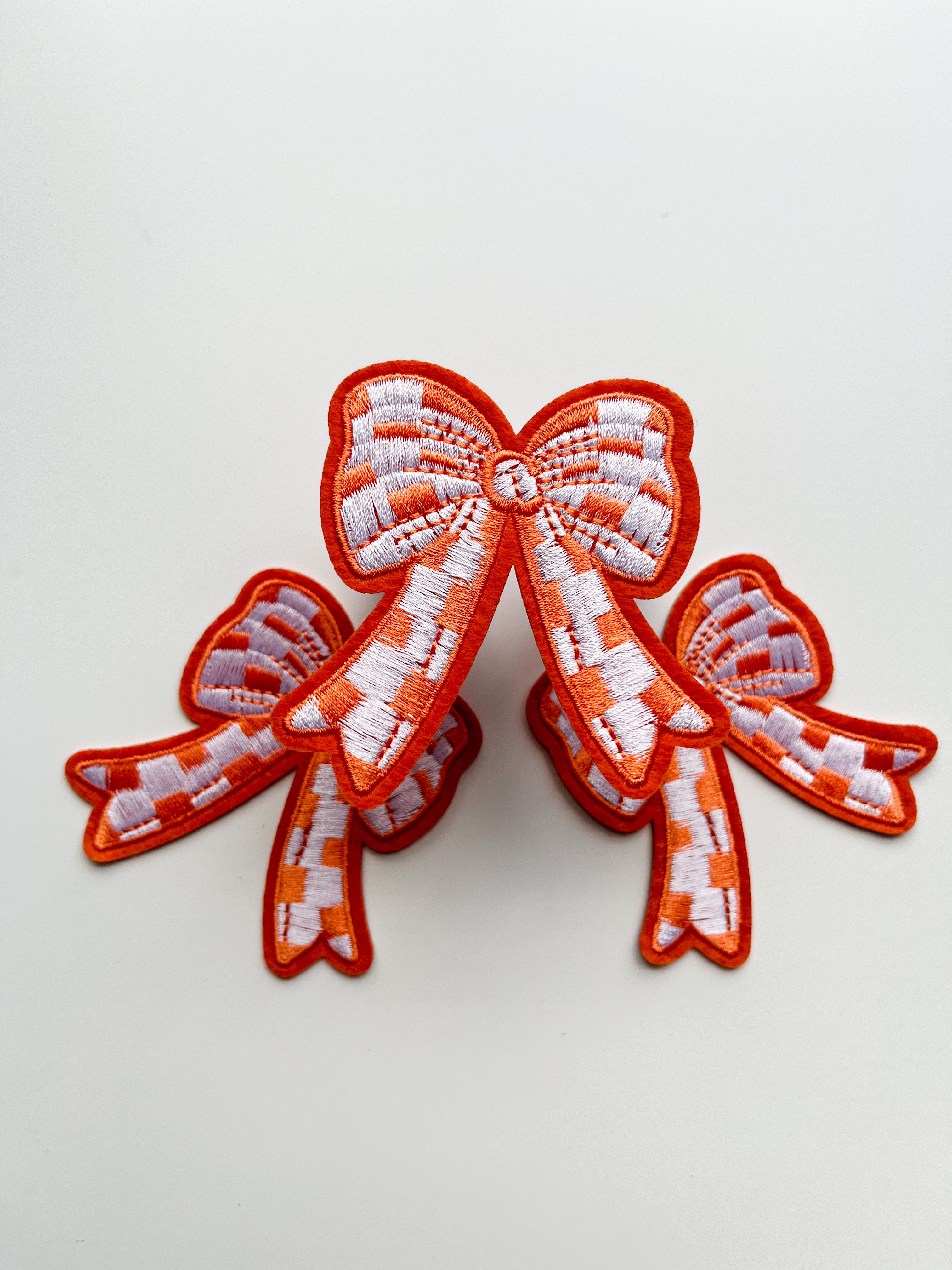 Checkered Bow Hat Patch- Orange