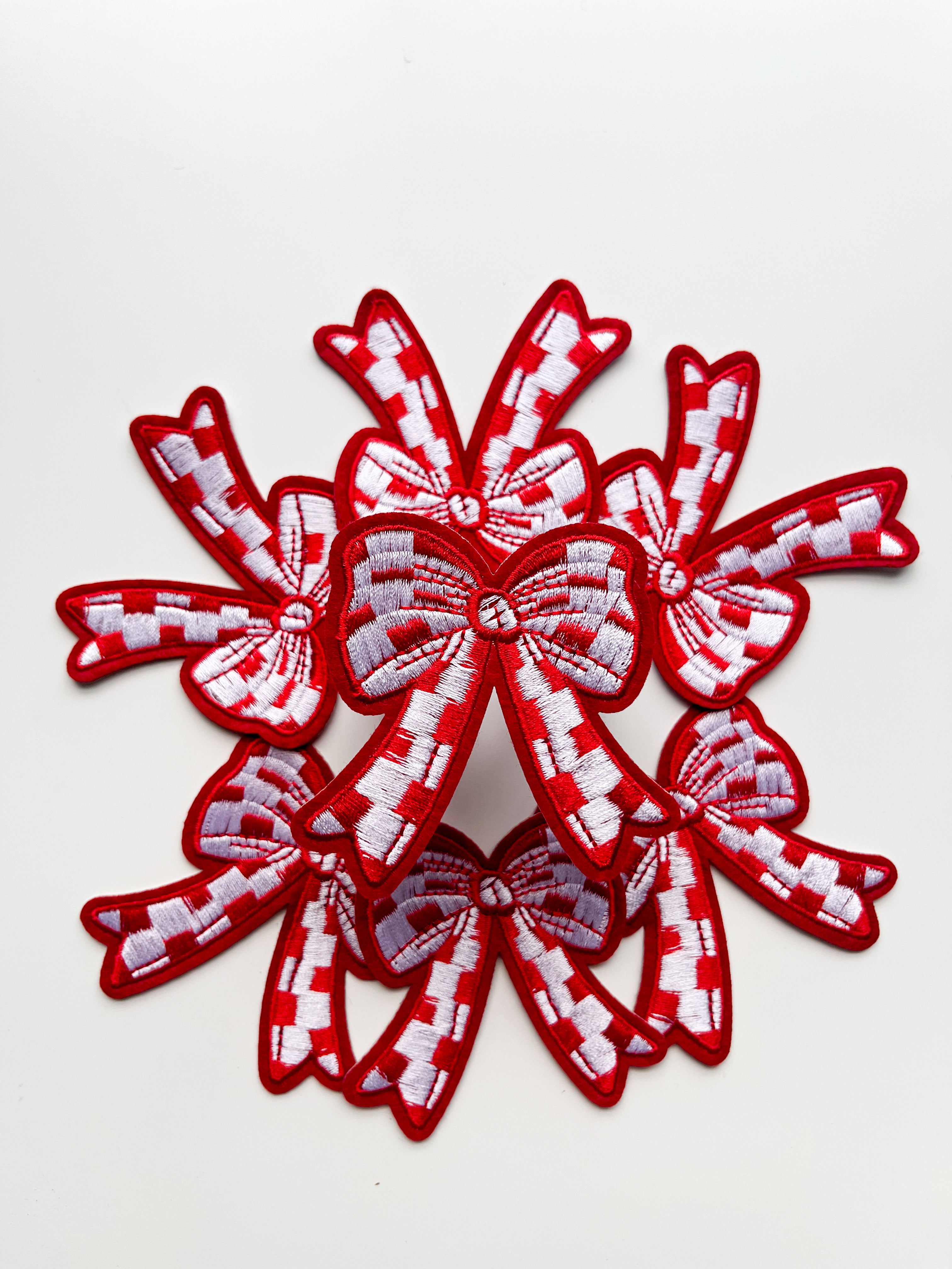 Checkered Bow Hat Patch- Red
