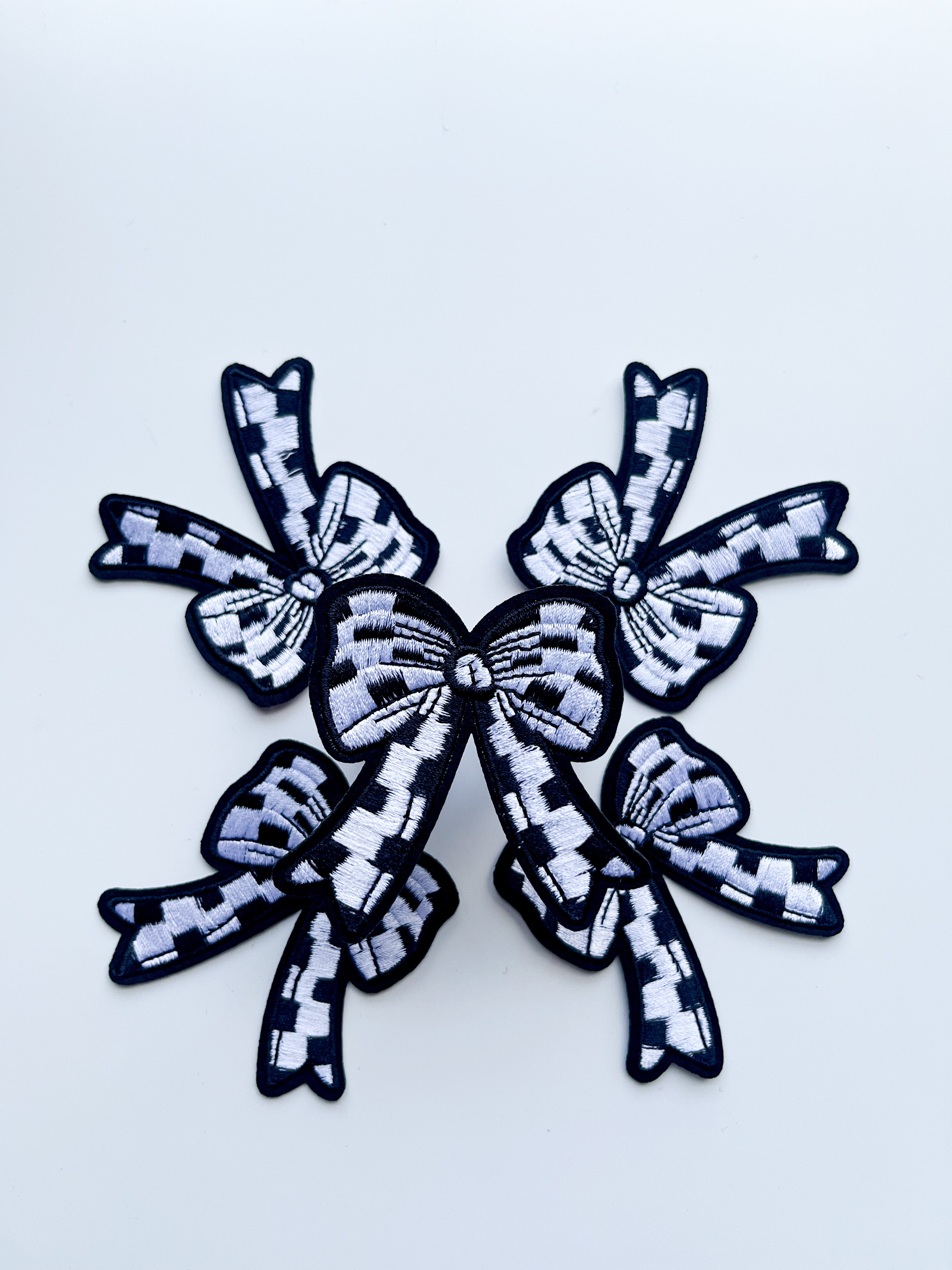 Checkered Bow Hat Patch- Black