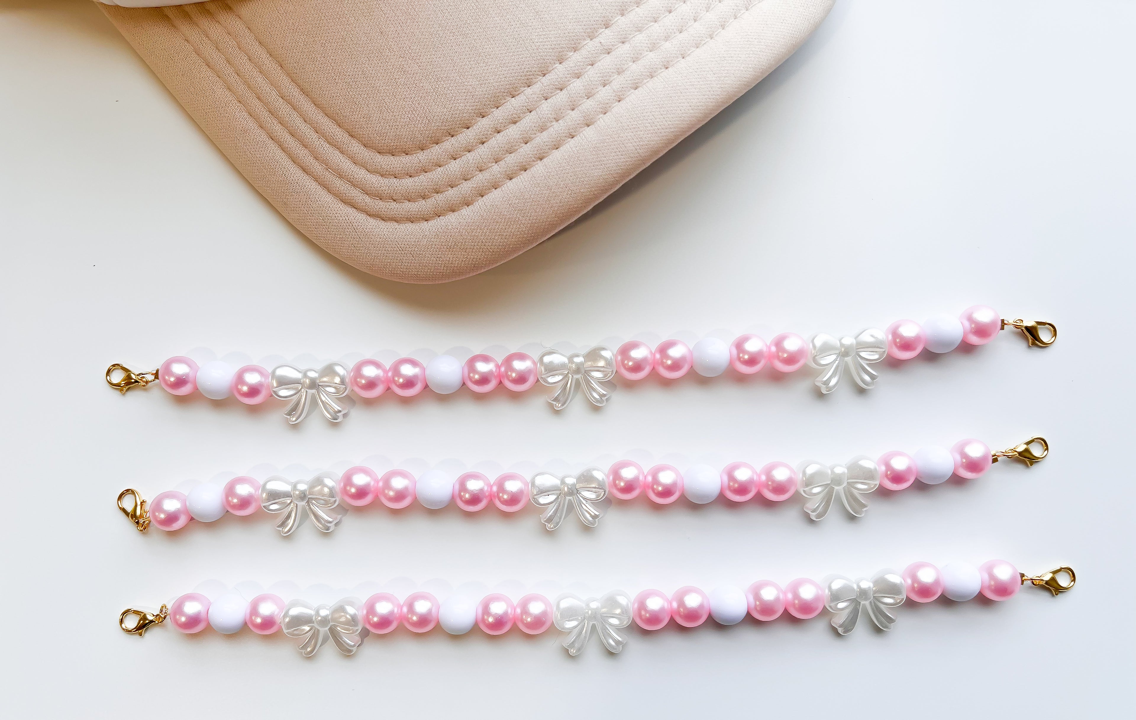 Pink Big Pearl & Bow Valentines Trucker Hat Chain