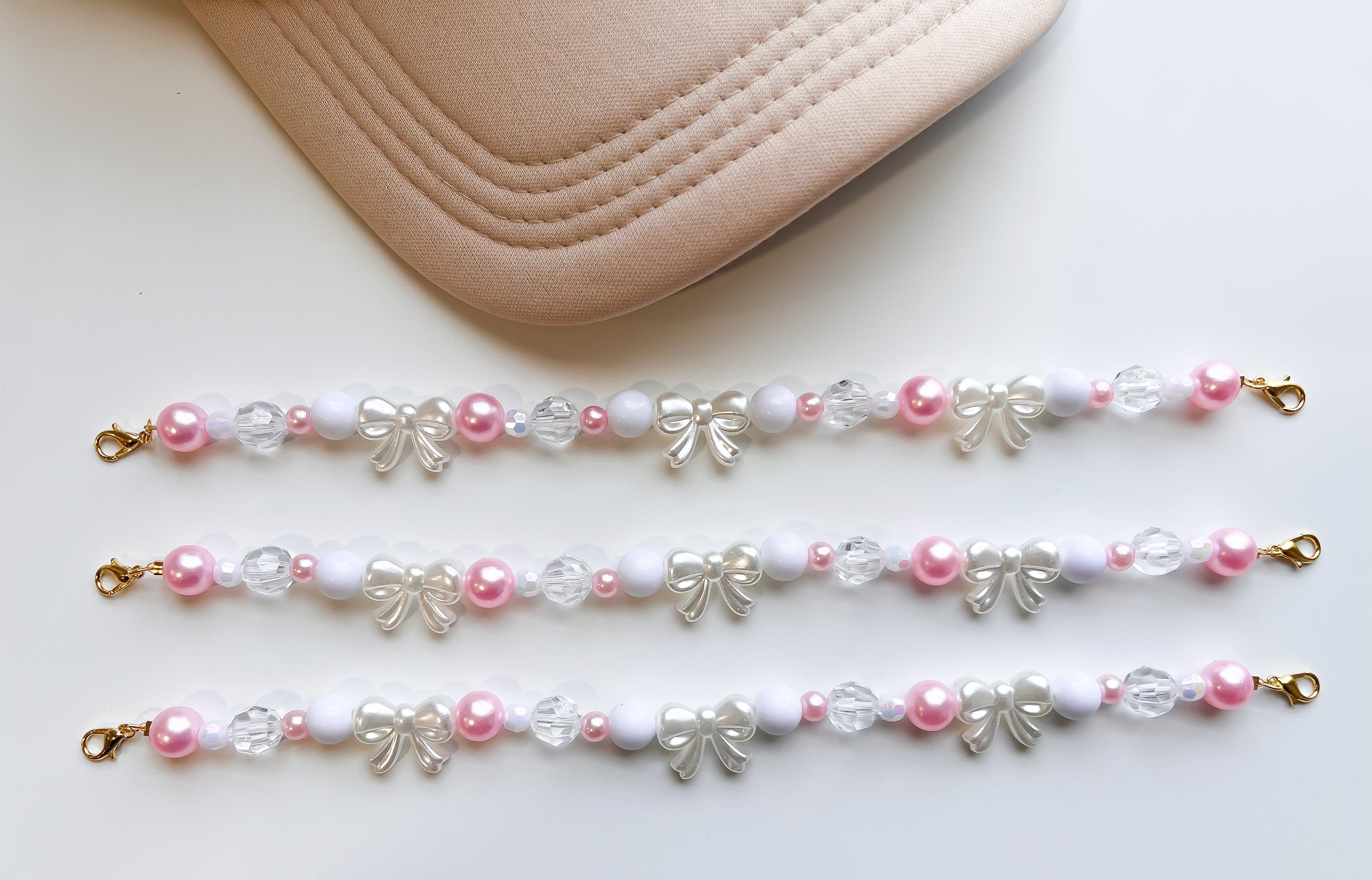 Classy Pink Pearl & Bow Valentines Trucker Hat Chain